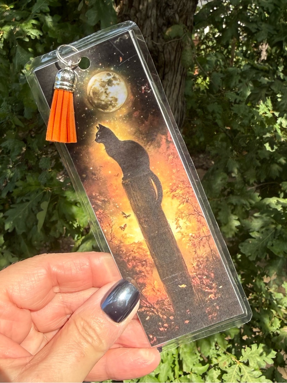 Hand Crafted double-sided laminated bookmark with faux leather tassel